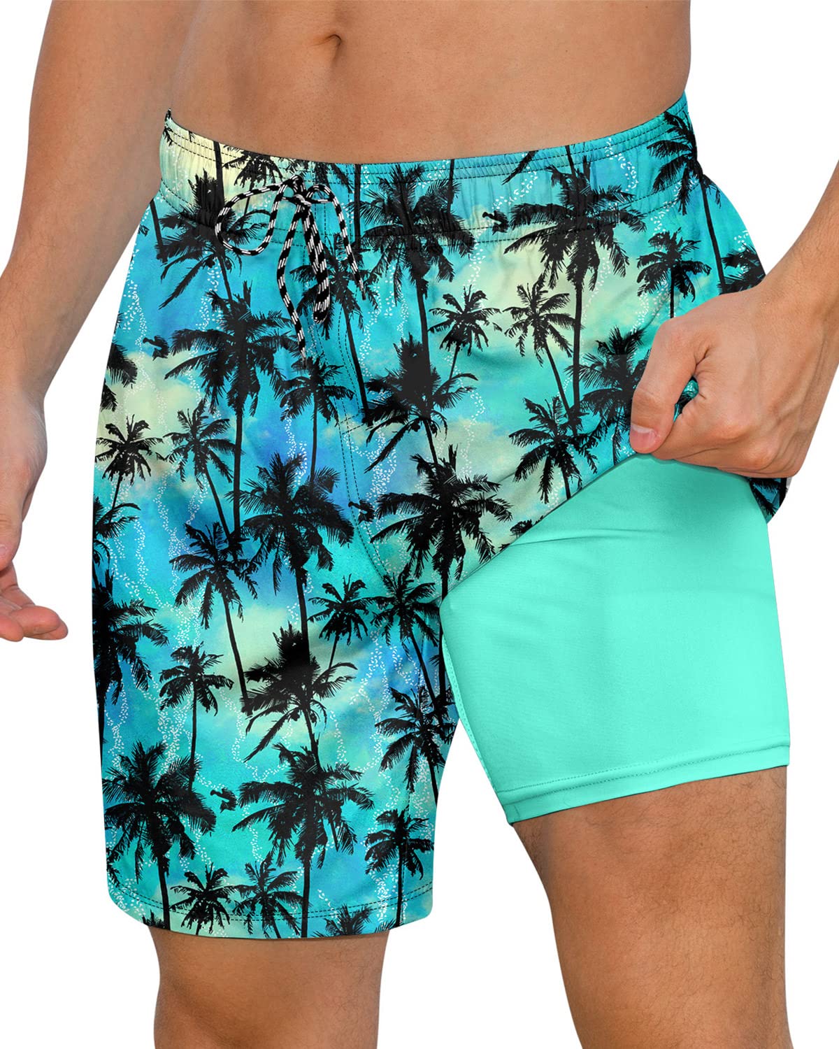 Cozople Mens Swimming Trunks with Compression Liner Swim Shorts 7 inch Quick Dry Bathing Suit Anti Chafe Boardshorts