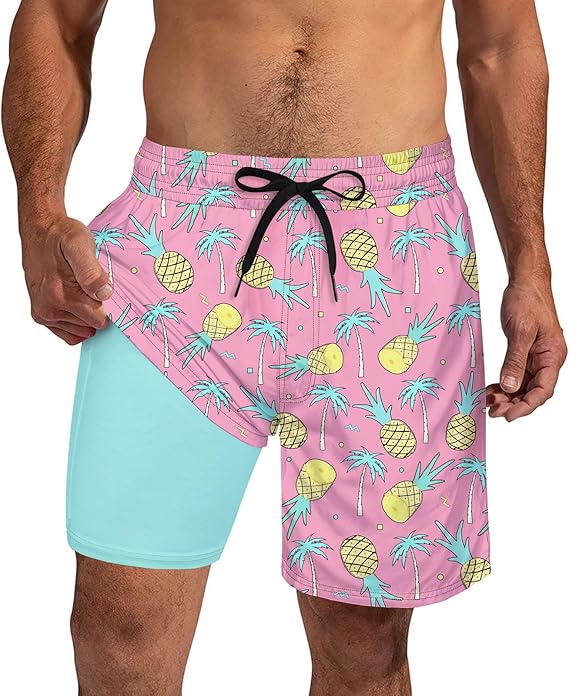 Cozople Mens Swim Trunks 7Inch with Compression Liner Quick Dry Swimsuit Swim Shorts Phone Pocket Swimwear