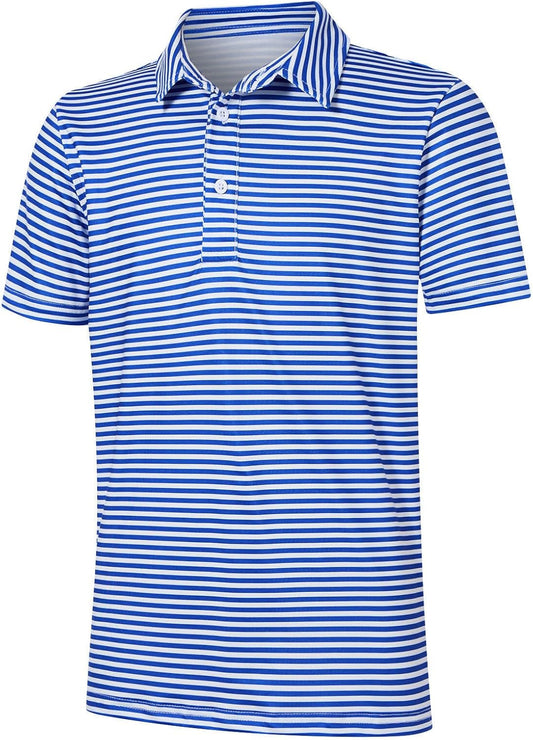Boys Performance Polo Dry Fit Short Sleeve Golf Stripe Shirt for Active Casual Size 5-14