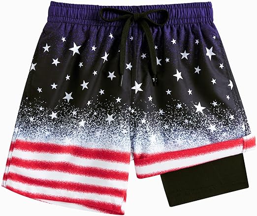 Cozople Boys Swim Trunks with Boxer Brief Liner Compression Swimwear Quick Dry Swim Shorts Bathing Suits 7-20 Years