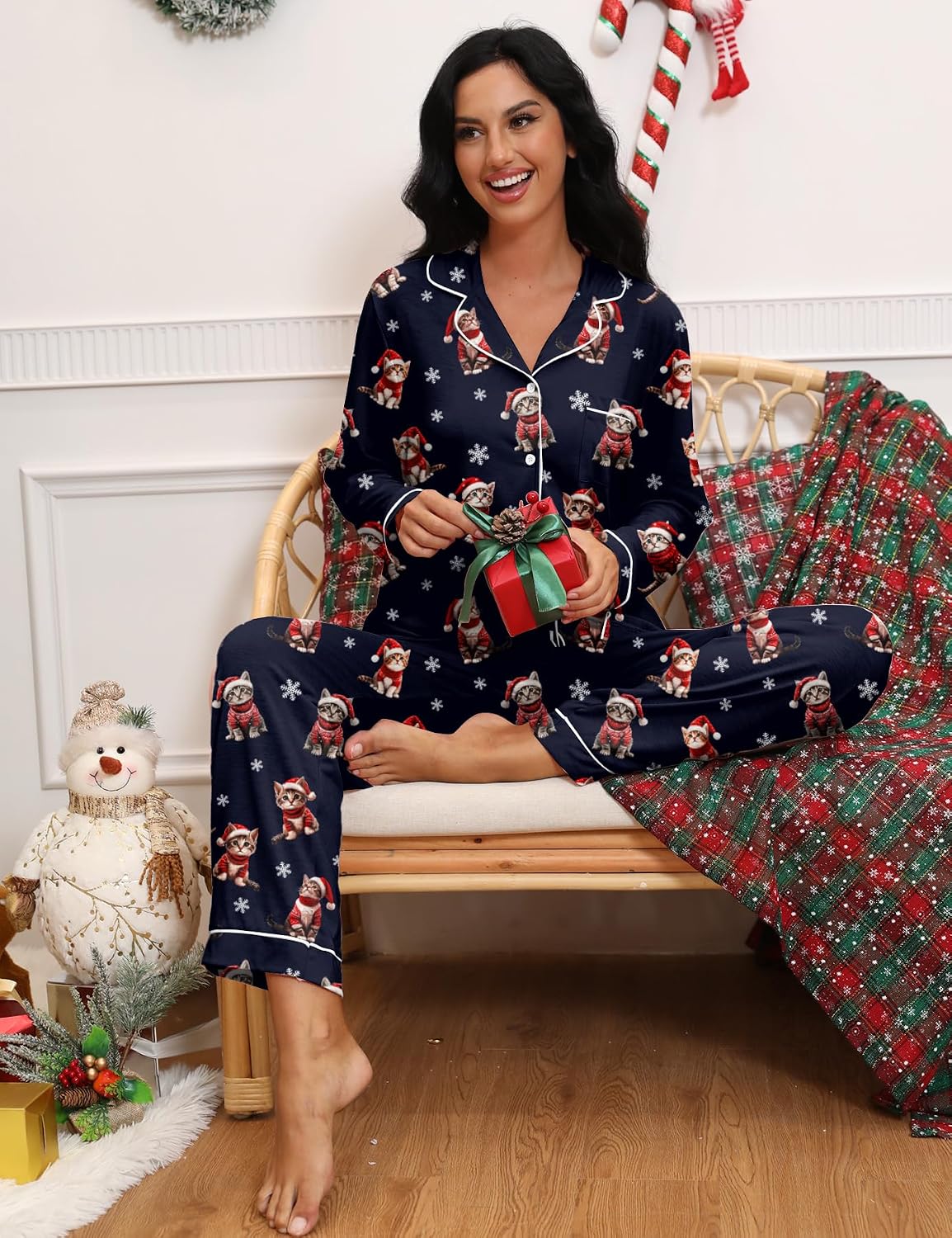 Christmas Couples Matching Pajamas Sets Pjs Button Down Sleepwear