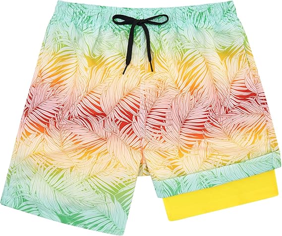 Cozople Boys Swim Trunks with Boxer Brief Liner Compression Swimwear Quick Dry Swim Shorts Bathing Suits 7-20 Years