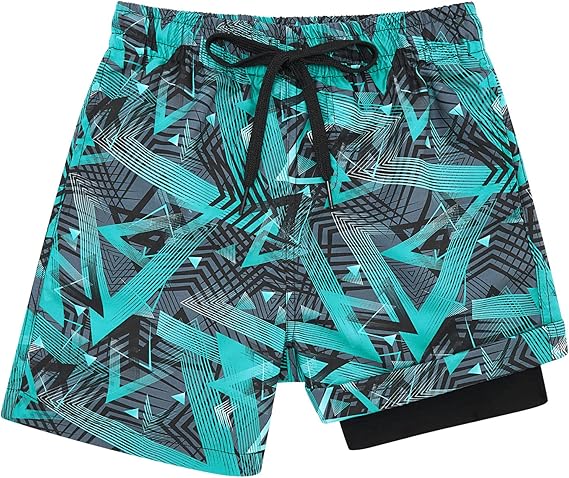 Cozople Boys Swim Trunks with Boxer Brief Liner Compression Swimwear Quick Dry Swim Shorts Bathing Suits 7-20 Years