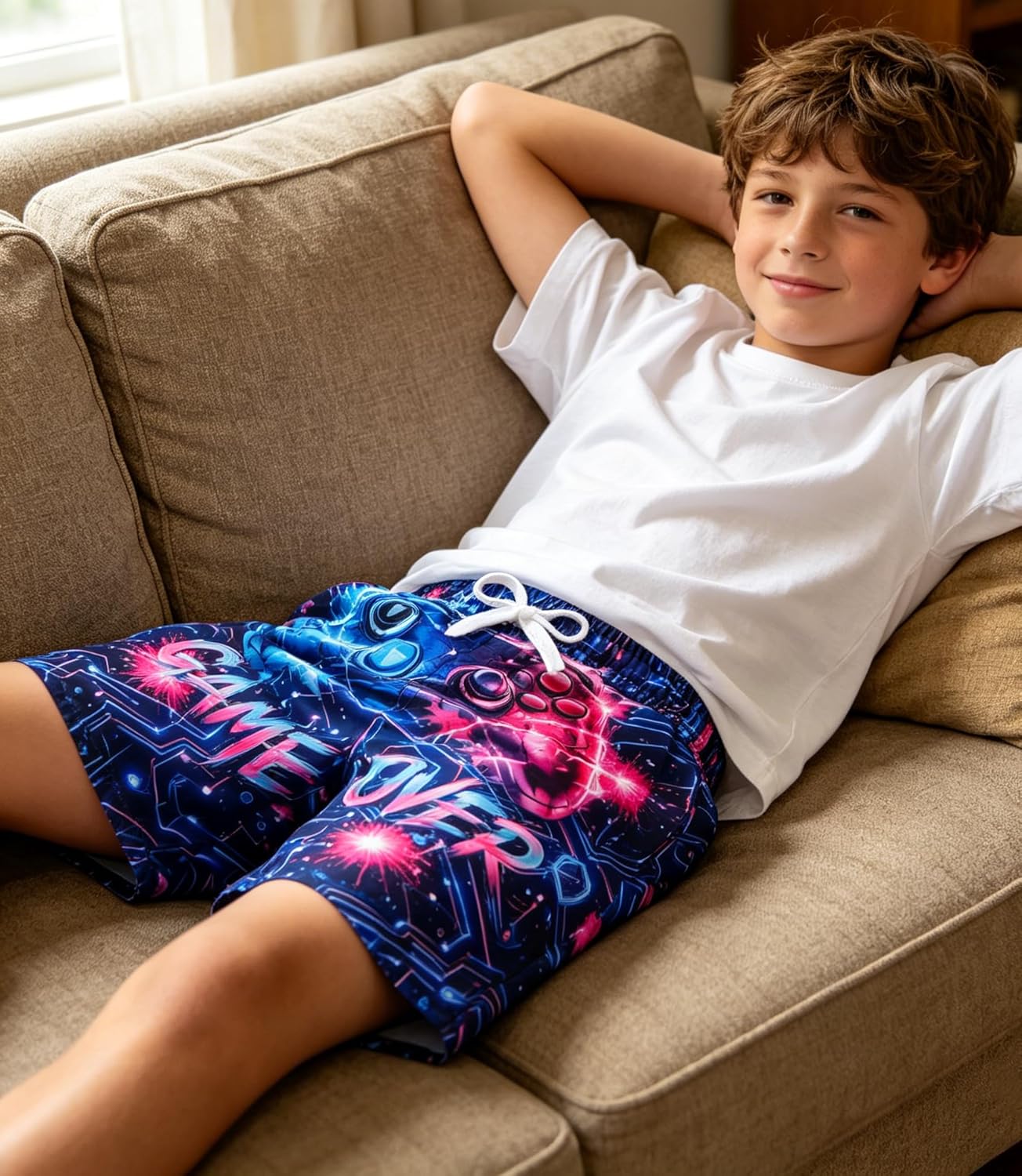 Cozople Boys Swim Trunks with Compression Liner Neon Bathing Suit Quick Dry Swim Shorts Swimsuit 7-16T