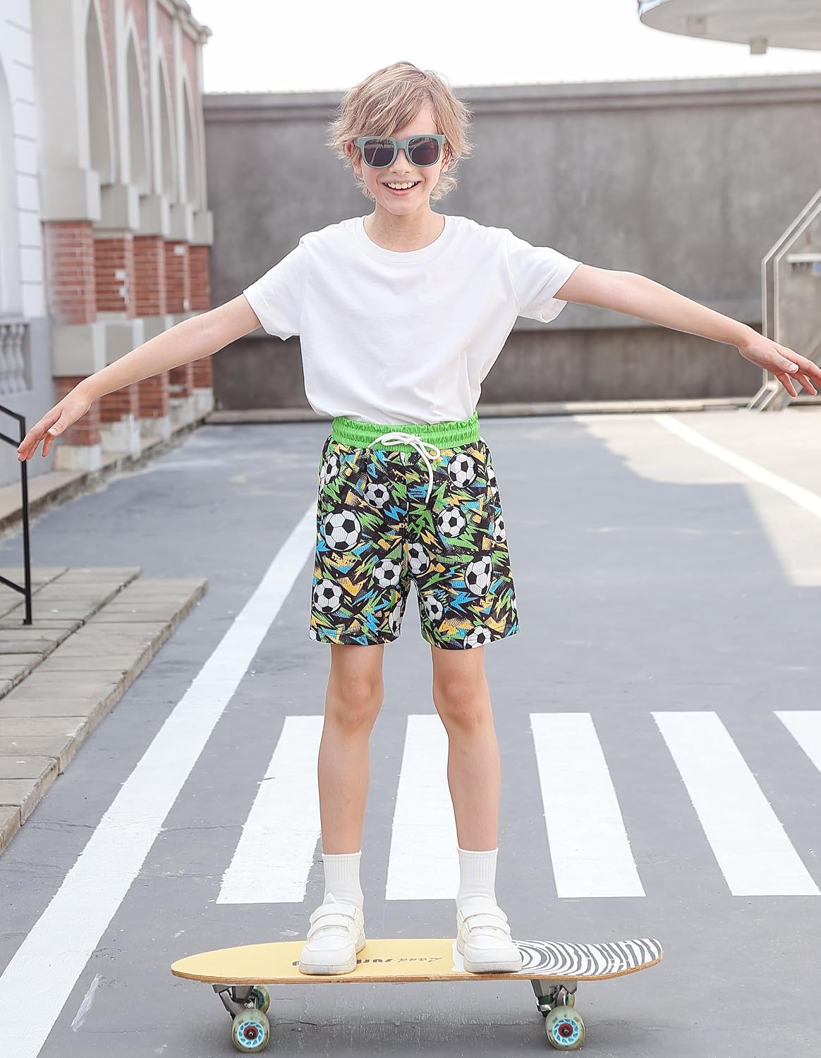 Cozople Boys Mesh Athletic Shorts Quick Dry Breathable 3D Print with Pocket | Boys Running Short Lightweight Stretchy Basketball Short with Drawstring Contrast Waist for 7-14 Years Kids Sport Training