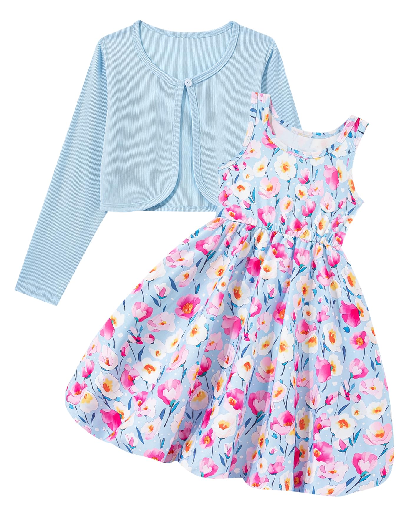 RAISEVERN 7-14Y Girls Bubble Dress with Pockets and Cardigan 2 Piece Set | Tween Trendy Clothes, Kids Graduation Dresses for Girl, Skin-Friendly Fabric, Ideal for Gift, Picture Day Outfits for School