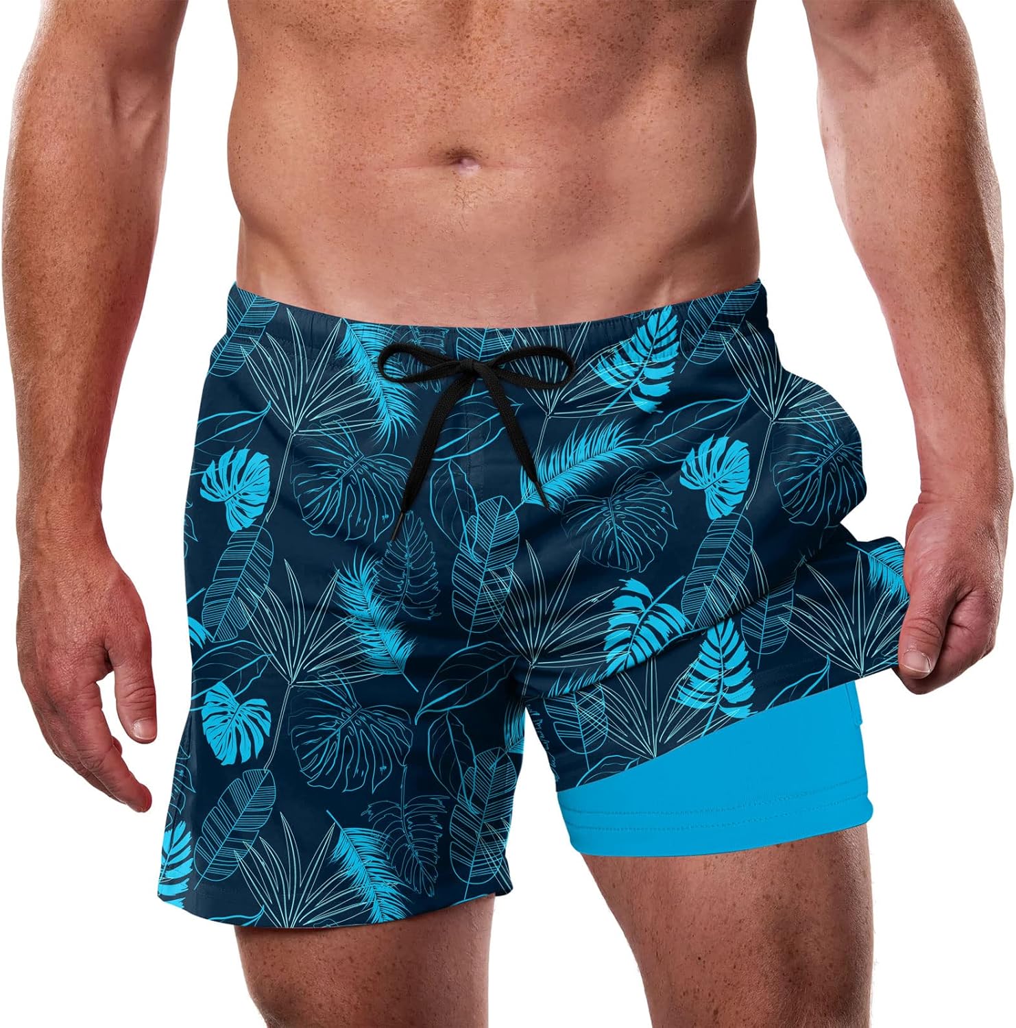 Cozople Mens Swim Trunks with Compression Liner 5.5" Inseam Quick Dry Bathing Suit Lightweight Swimming Shorts