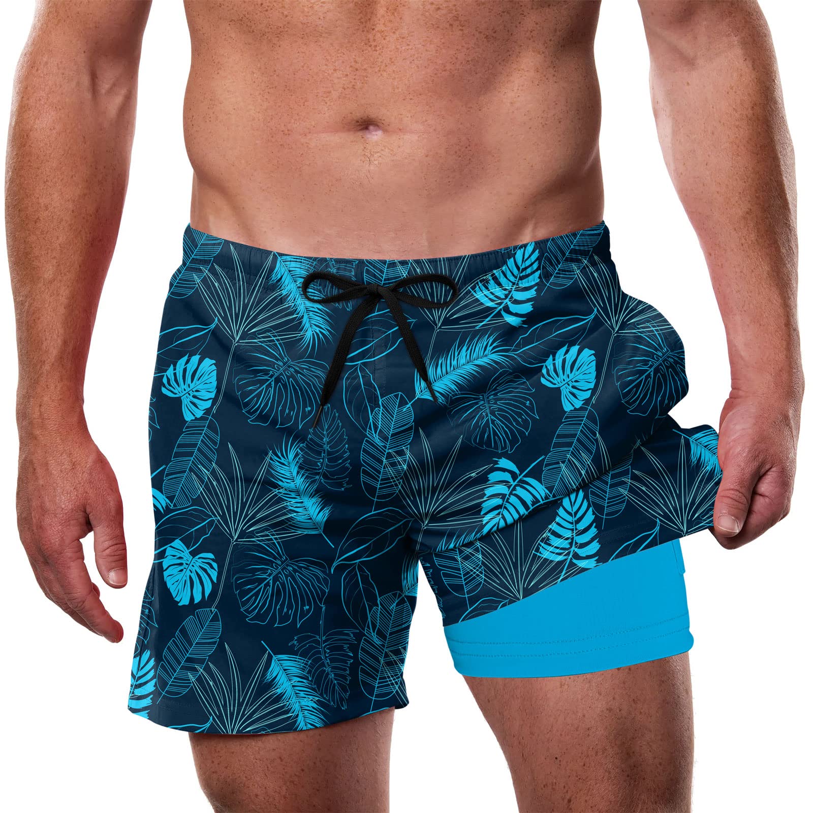 Cozople Mens Swim Trunks with Compression Liner 5.5" Inseam Quick Dry Bathing Suit Lightweight Swimming Shorts