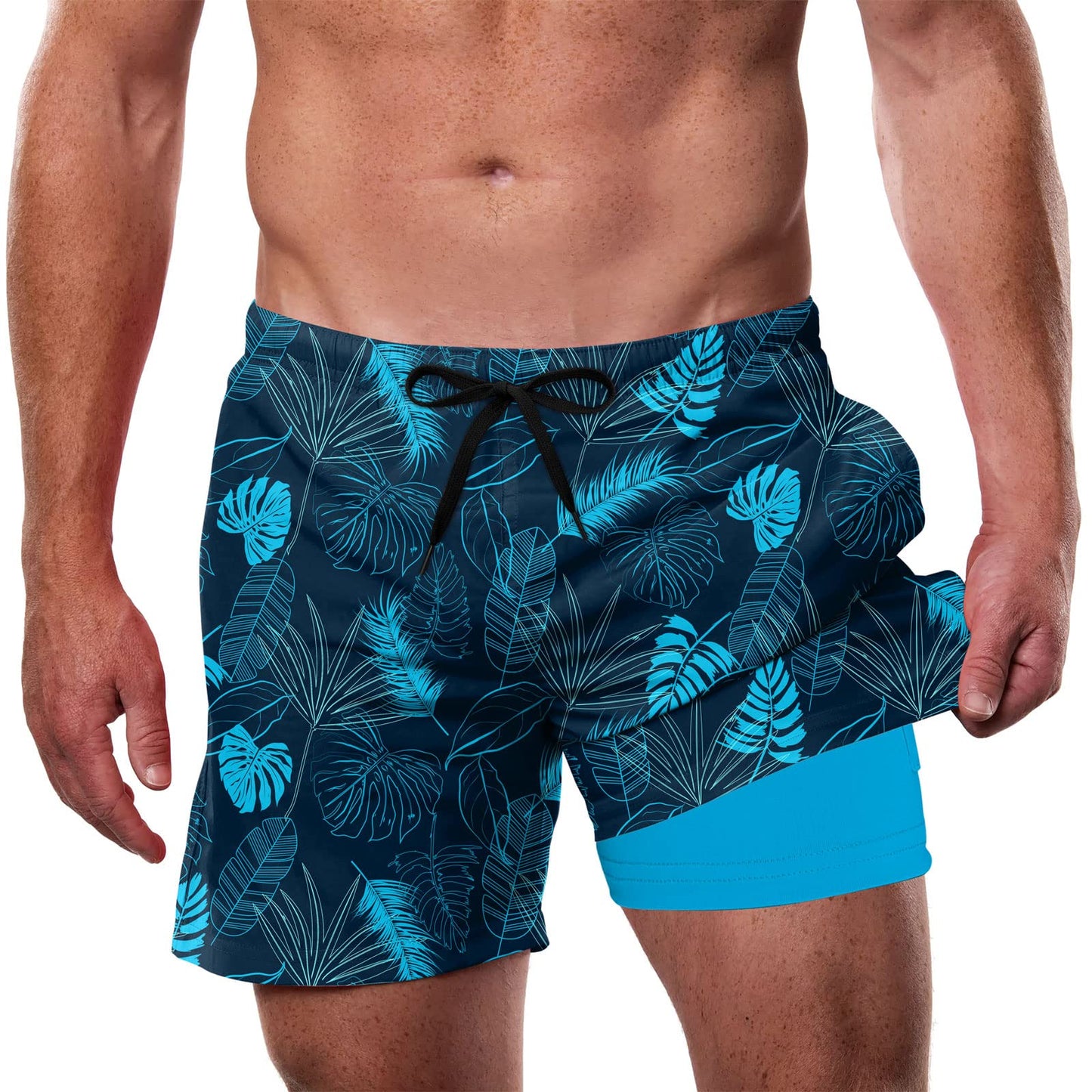 Cozople Mens Swim Trunks with Compression Liner 5.5" Inseam Quick Dry Bathing Suit Lightweight Swimming Shorts