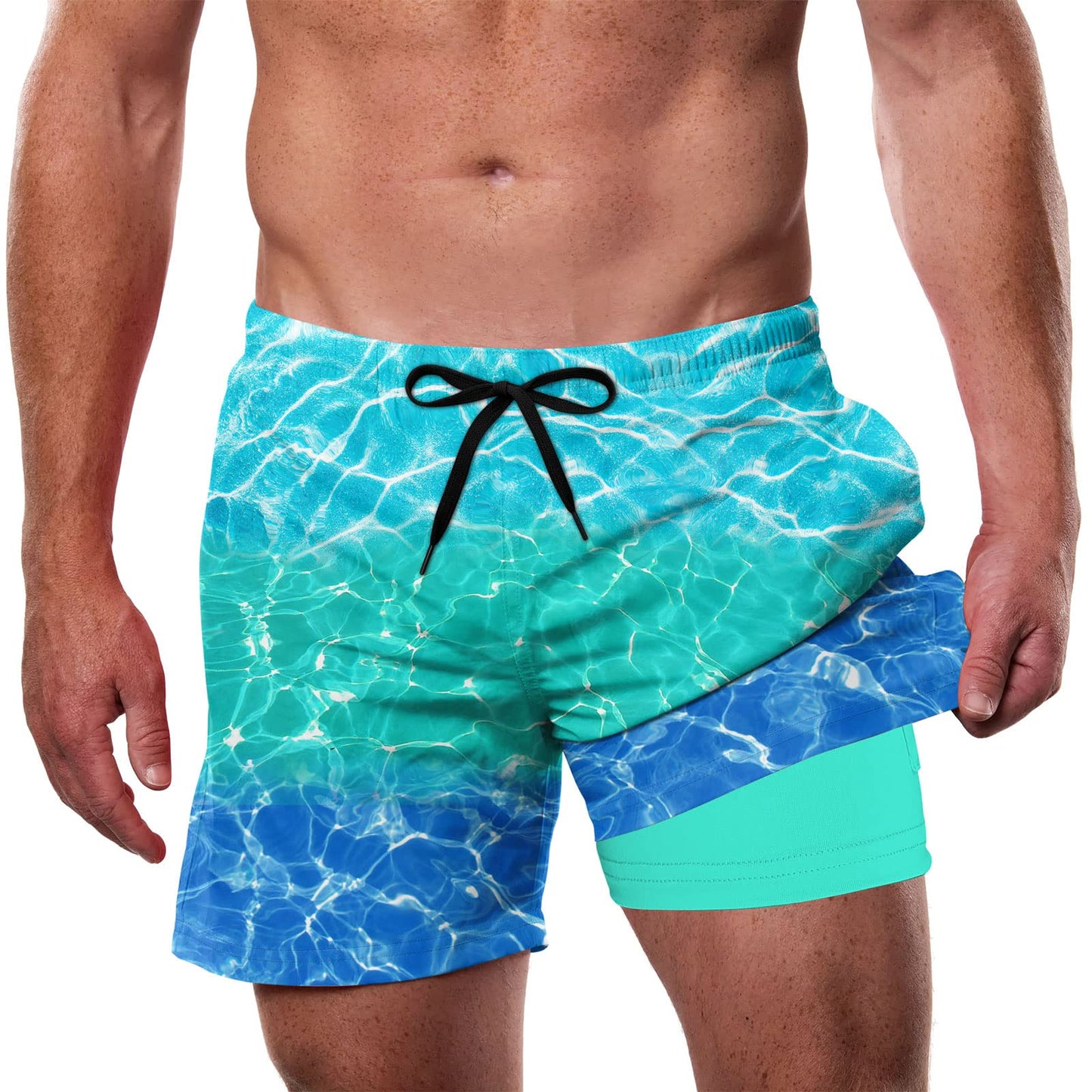 Cozople Mens Swim Trunks with Compression Liner 5.5" Inseam Quick Dry Bathing Suit Lightweight Swimming Shorts