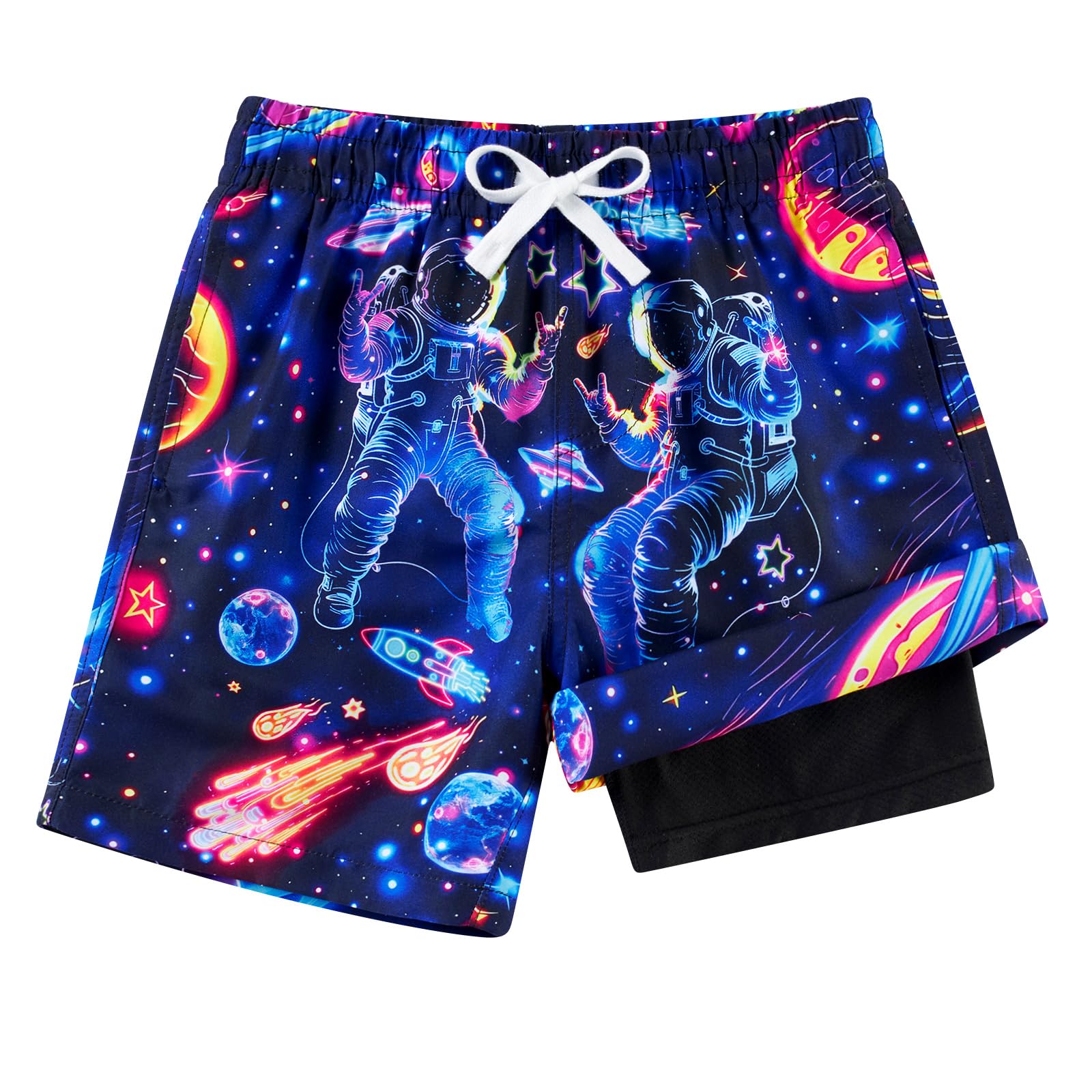 Cozople Boys Swim Trunks with Compression Liner Neon Bathing Suit Quick Dry Swim Shorts Swimsuit 7-16T