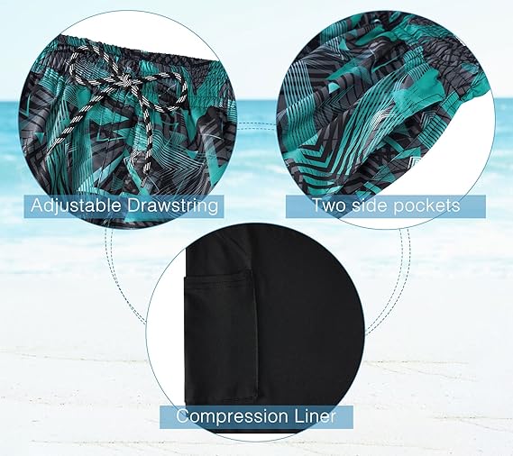 Cozople Boys Swim Trunks with Boxer Brief Liner Compression Swimwear Quick Dry Swim Shorts Bathing Suits 7-20 Years