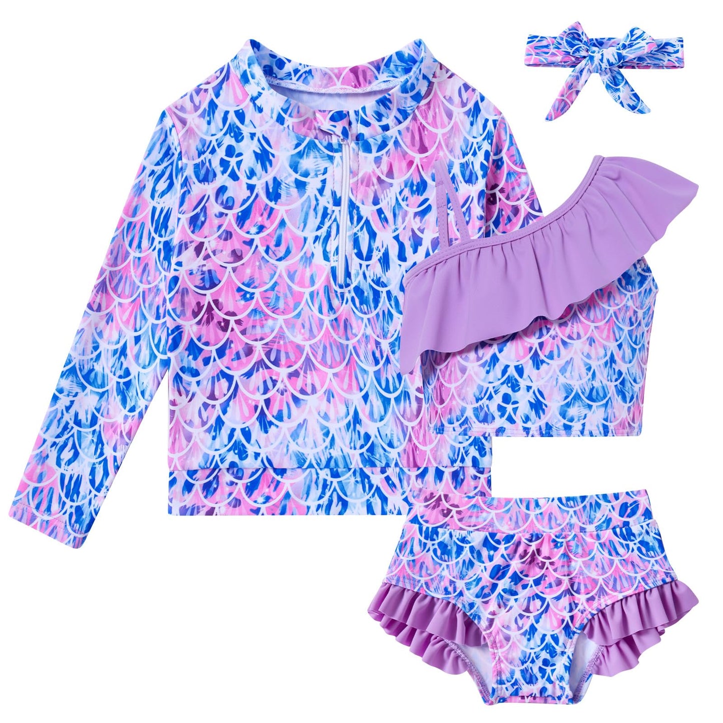 Funnycokid Baby Toddler Girls Swimsuit 4 Piece Bathing Suit Long Sleeve Rash Guard Sets 6 Months - 5 Years