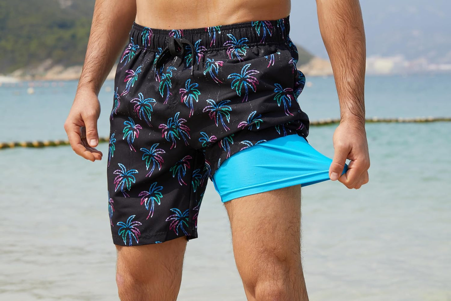 Cozople Mens Swimming Trunks with Compression Liner Swim Shorts 7 inch Quick Dry Bathing Suit Anti Chafe Boardshorts