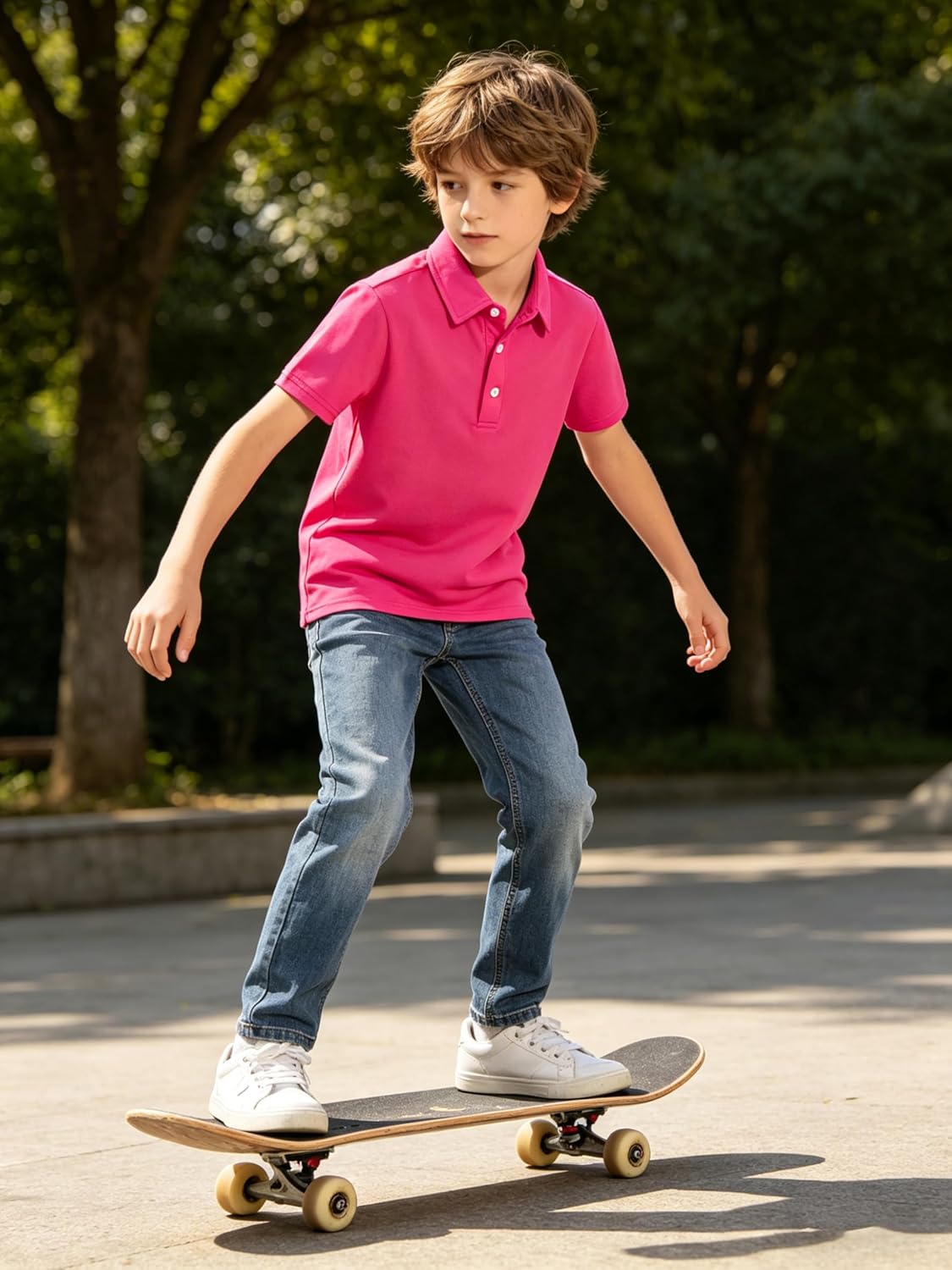 Cozople Boys Performance Polo Dry Fit Short Sleeve Solid Golf Shirt Casual School Uniform Tops for Kids Size 5-14