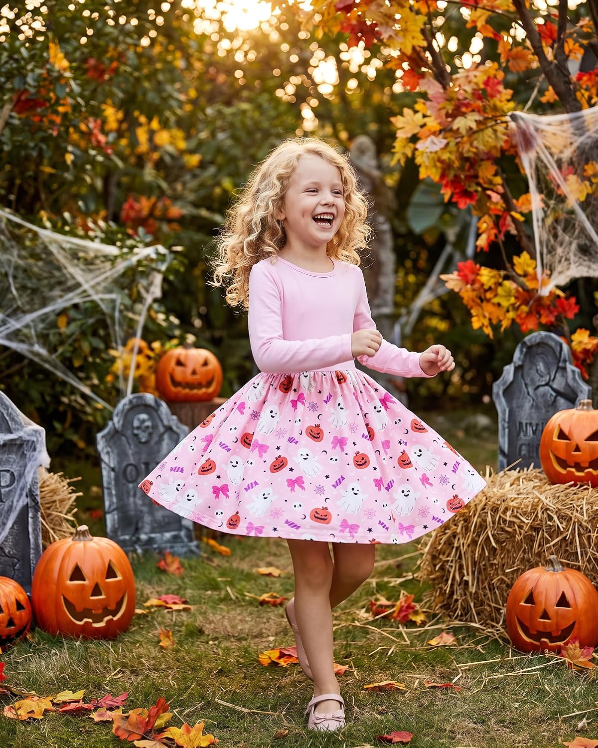 Vogseek Girls Dress Toddler Fall Dress Long Sleeve Dresses Ages 3-7 | Toddler Girls Dress, Twirly Dress, A-Line Skirt,95%Cotton-5%Spandex Top, School, Party, Casual，Various Prints