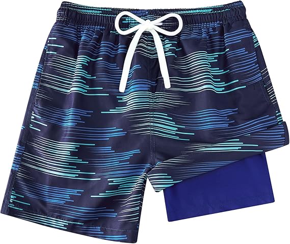 Cozople Boys Swim Trunks with Boxer Brief Liner Compression Swimwear Quick Dry Swim Shorts Bathing Suits 7-20 Years