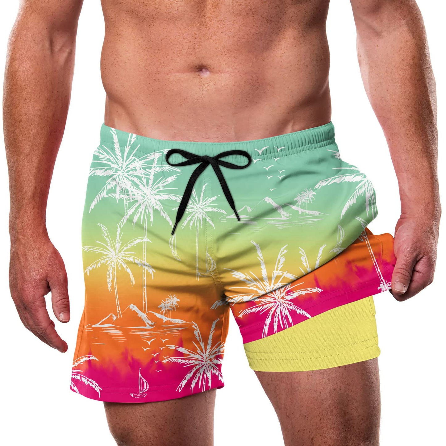 Cozople Mens Swim Trunks with Compression Liner 5.5" Inseam Quick Dry Bathing Suit Lightweight Swimming Shorts