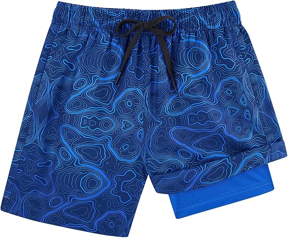 Cozople Boys Swim Trunks with Boxer Brief Liner Compression Swimwear Quick Dry Swim Shorts Bathing Suits 7-20 Years