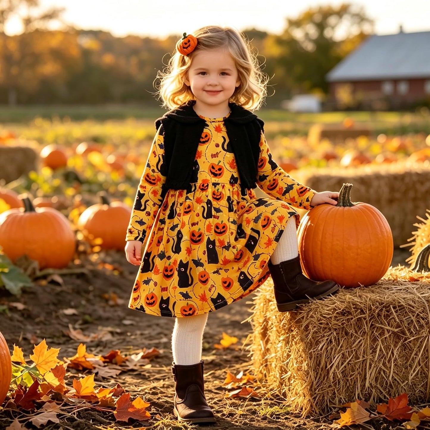 Funnycokid Toddler Girls Dress Long Sleeve Clothes Kids 3-7 Years
