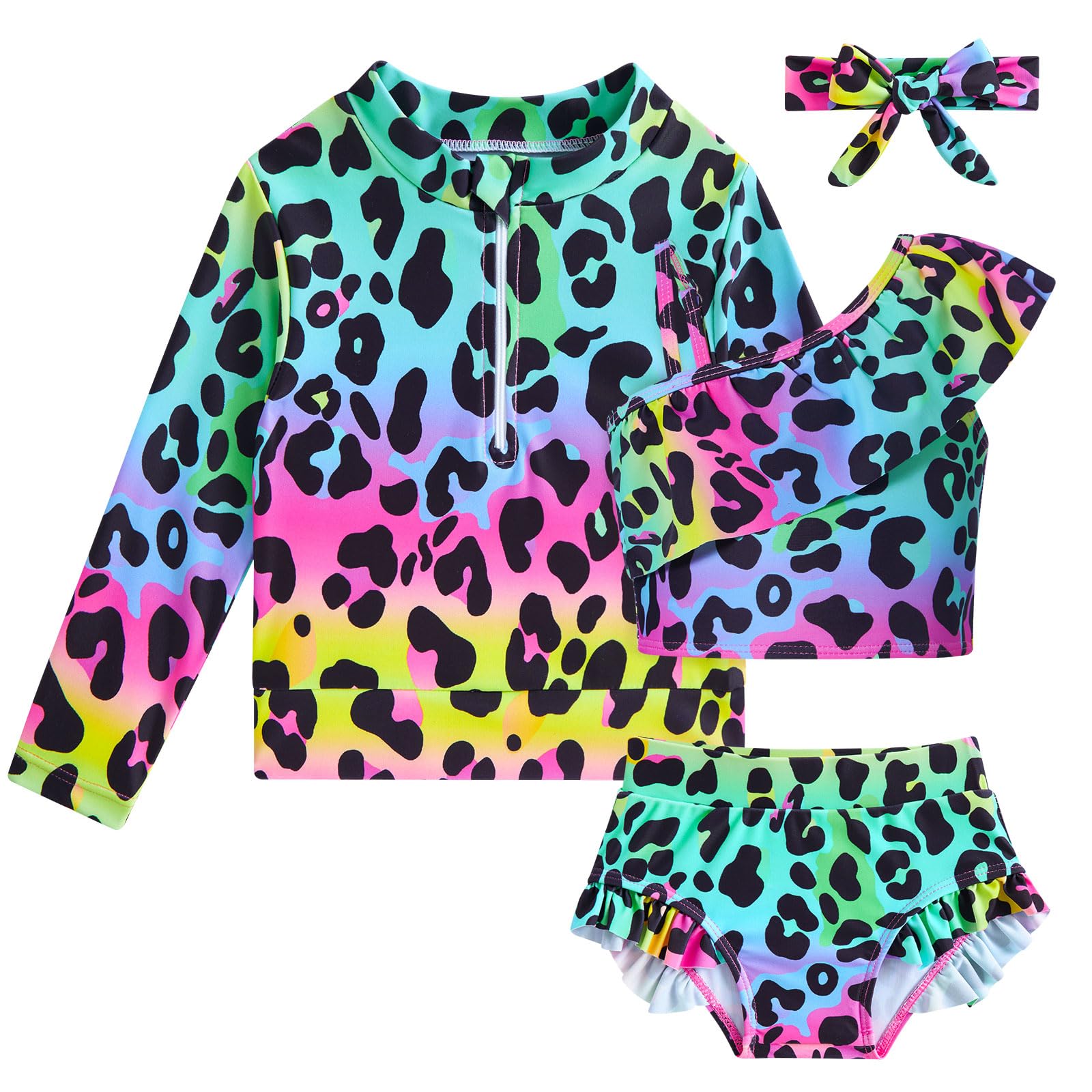 Funnycokid Baby Toddler Girls Swimsuit 4 Piece Bathing Suit Long Sleeve Rash Guard Sets 6 Months - 5 Years