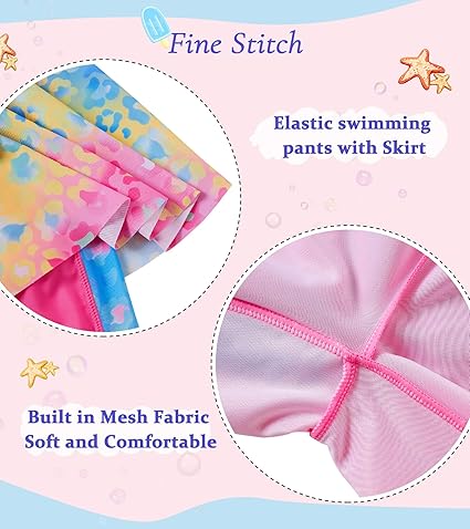 Girls Long Sleeve Rashguard Half Zip Swimsuits UPF 50+ Two Piece Swim Sets with Hairband 5-12Y
