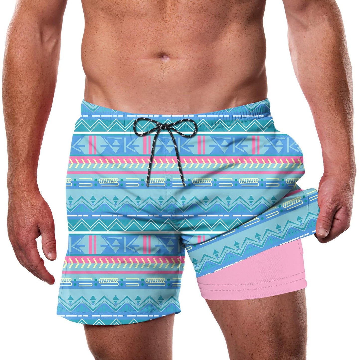 Cozople Mens Swim Trunks with Compression Liner 5.5" Inseam Quick Dry Bathing Suit Lightweight Swimming Shorts