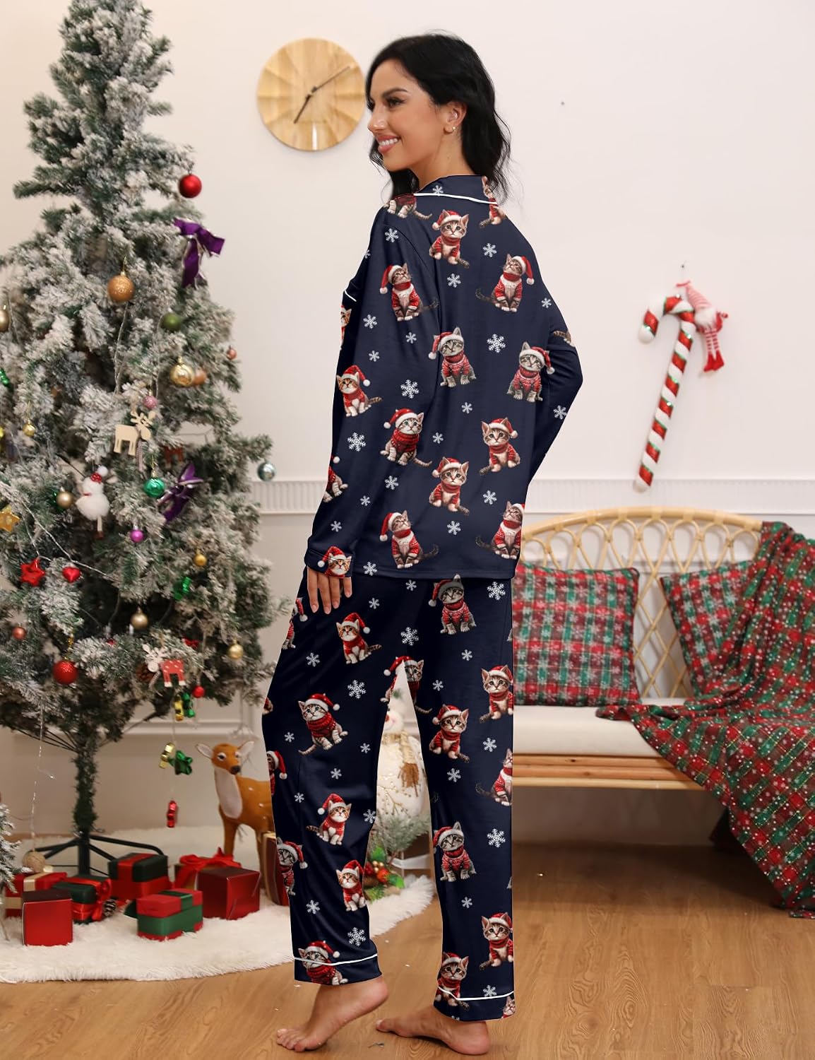 Christmas Couples Matching Pajamas Sets Pjs Button Down Sleepwear
