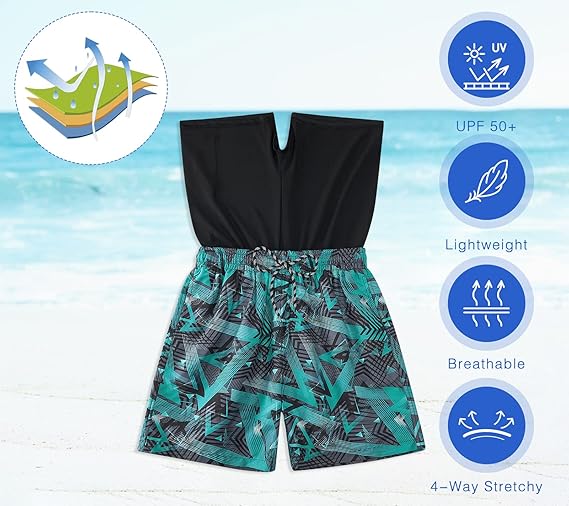 Cozople Boys Swim Trunks with Boxer Brief Liner Compression Swimwear Quick Dry Swim Shorts Bathing Suits 7-20 Years