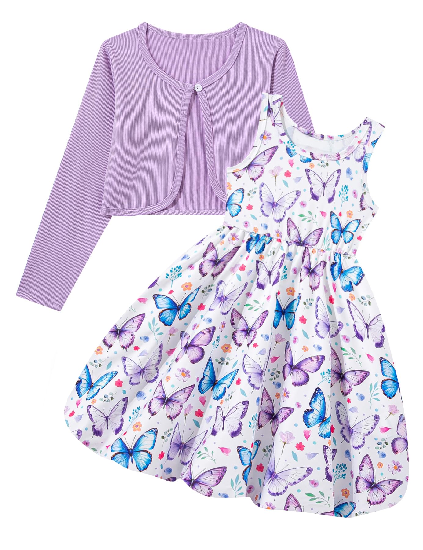 RAISEVERN 7-14Y Girls Bubble Dress with Pockets and Cardigan 2 Piece Set | Tween Trendy Clothes, Kids Graduation Dresses for Girl, Skin-Friendly Fabric, Ideal for Gift, Picture Day Outfits for School