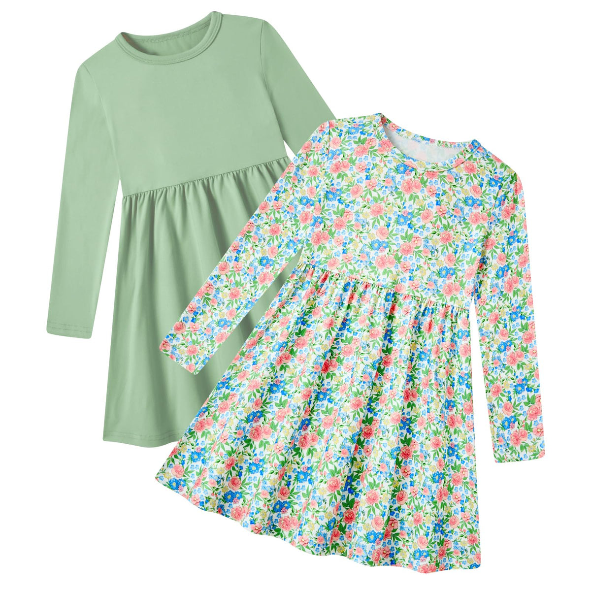 Funnycokid Toddler Girls Dress Long Sleeve Clothes Kids 3-7 Years