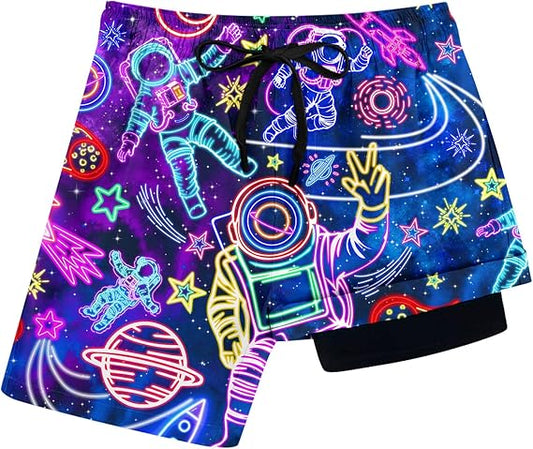 Idgreatim 5-16T Boys Swim Trunks with Compression Liner Summer Beach Quick Dry Swimsuit Bathing Suit