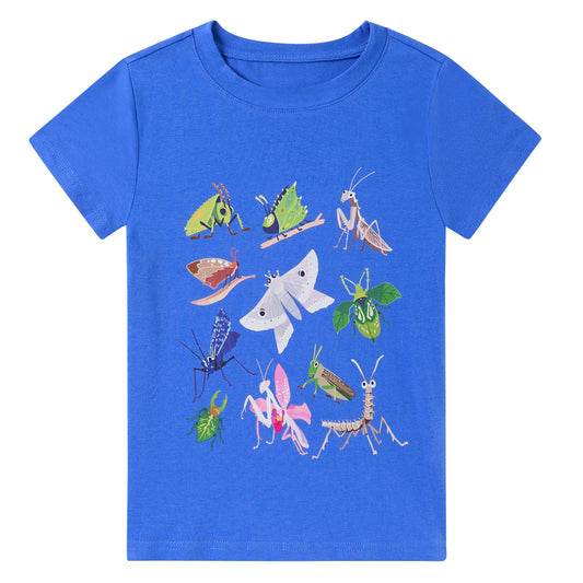 grehava Bug Shirts for Boys Cotton T Shirt Insect Patterns Cute Printed 3t Boy Tees Fall Outing Blue