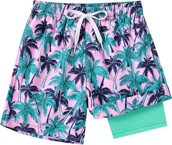 Cozople Boys Swim Trunks with Boxer Brief Liner Compression Swimwear Quick Dry Swim Shorts Bathing Suits 7-20 Years