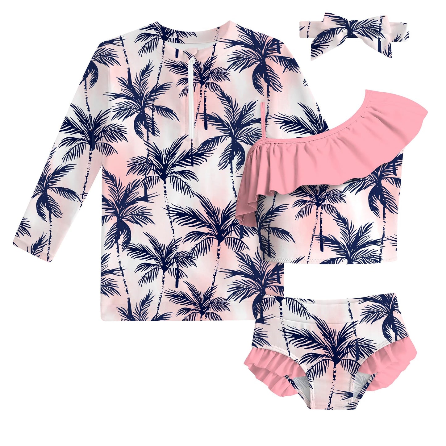 Funnycokid Baby Toddler Girls Swimsuit 4 Piece Bathing Suit Long Sleeve Rash Guard Sets 6 Months - 5 Years