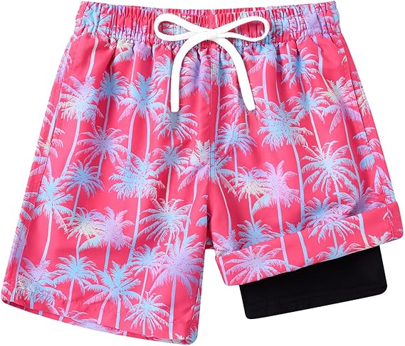 Cozople Boys Swim Trunks with Boxer Brief Liner Compression Swimwear Quick Dry Swim Shorts Bathing Suits 7-20 Years