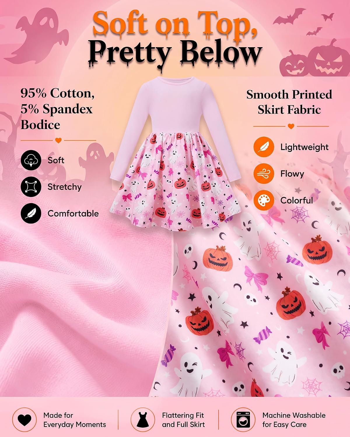 Vogseek Girls Dress Toddler Fall Dress Long Sleeve Dresses Ages 3-7 | Toddler Girls Dress, Twirly Dress, A-Line Skirt,95%Cotton-5%Spandex Top, School, Party, Casual，Various Prints