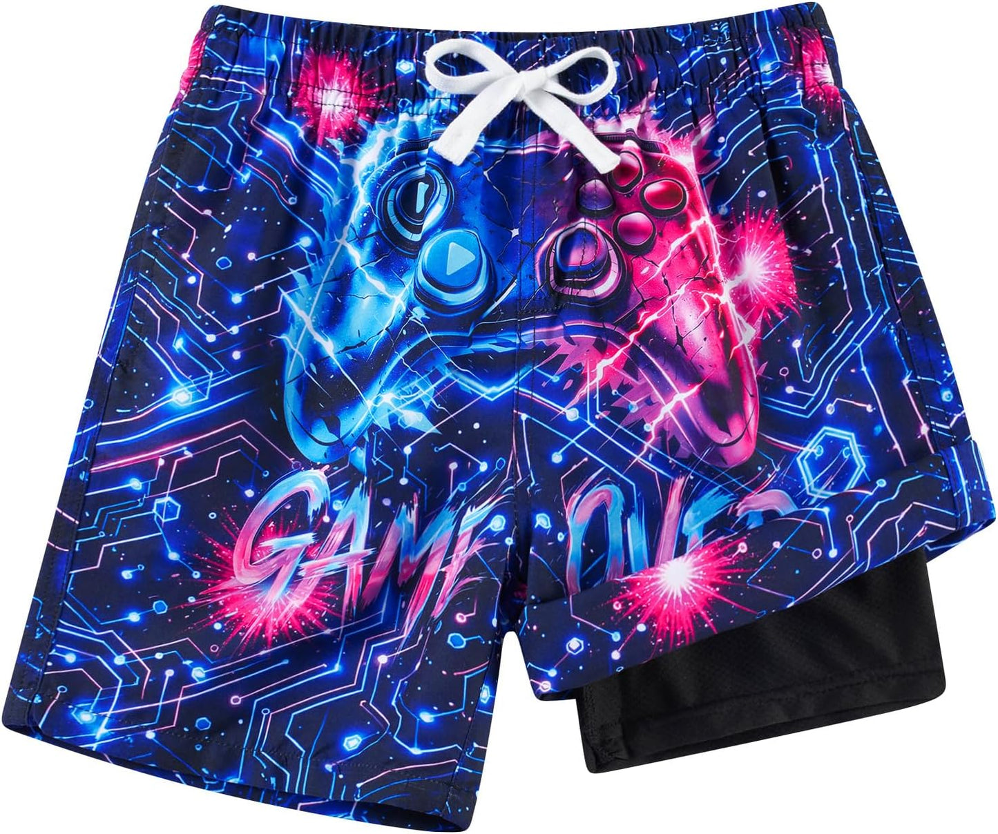 Cozople Boys Swim Trunks with Compression Liner Neon Bathing Suit Quick Dry Swim Shorts Swimsuit 7-16T
