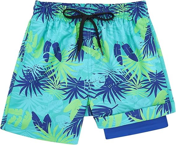 Cozople Boys Swim Trunks with Boxer Brief Liner Compression Swimwear Quick Dry Swim Shorts Bathing Suits 7-20 Years