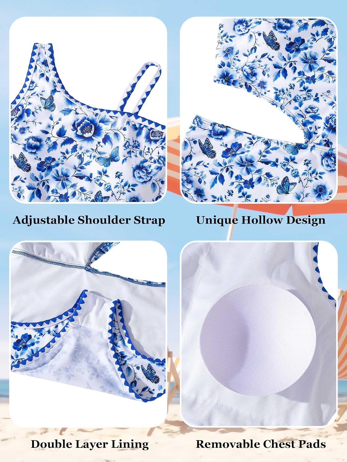 Girls One Piece Swimsuits Adjustable Strap Swimwear with Bra Bathing Suit for Girl 7-14Y