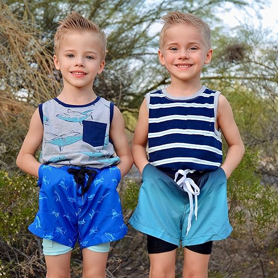 Cozople Boys Swim Trunks Compression Liner Swim Shorts Quick Dry Bathing Suit with Boxer Brief Swimwear 2-20T